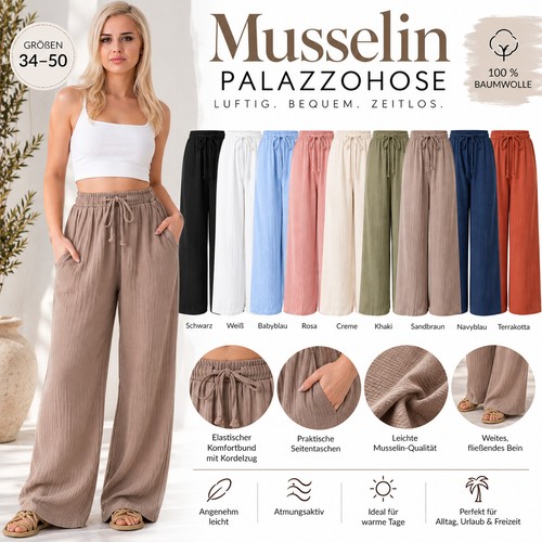 Palazzohose damen musselin - damen,